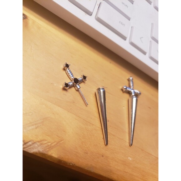 Silver Rhinestones DAGGER Earrings Halloween Gothic Stab - Picture 4 of 5